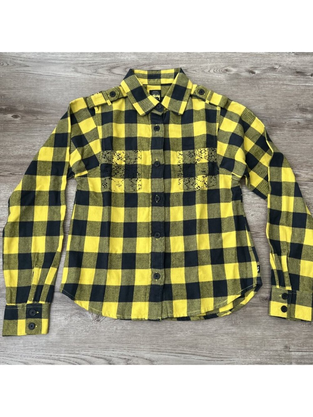 Stüssy World Tour Buffalo Plaid Flannel Mens S Yellow Black Button Up LS NWT